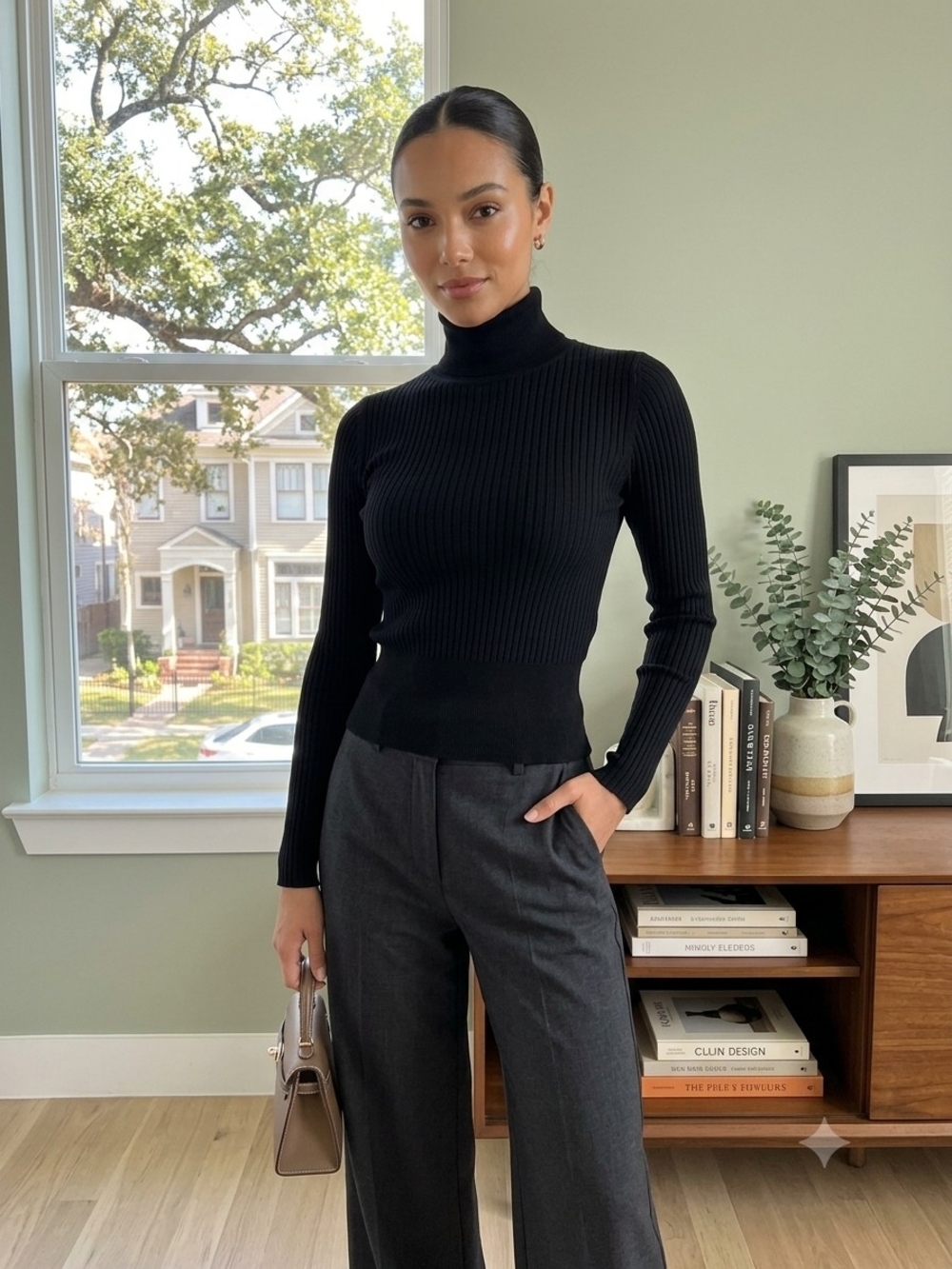 Zara Black Ribbed Turtleneck Sweater